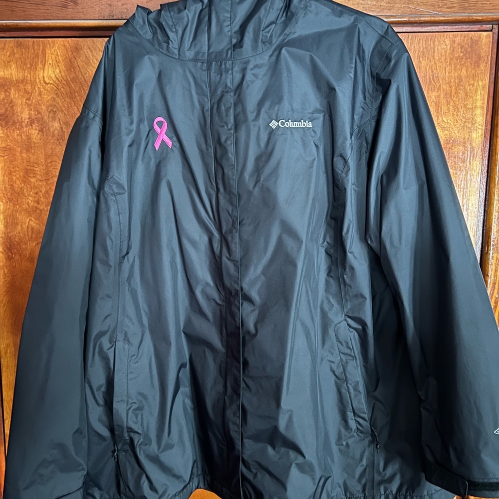 COPY - ☔️Columbia Rain Jacket l🌧️Plus Size with embroidered Breast Cancer ribbo…